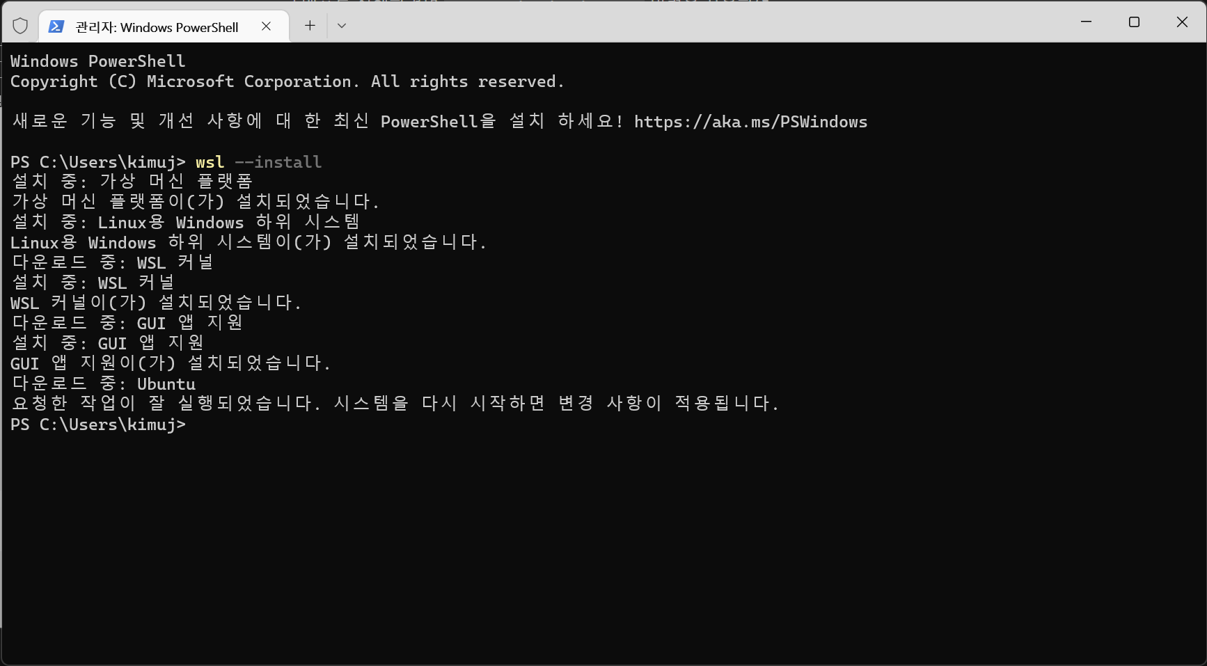 WSL 설치 화면