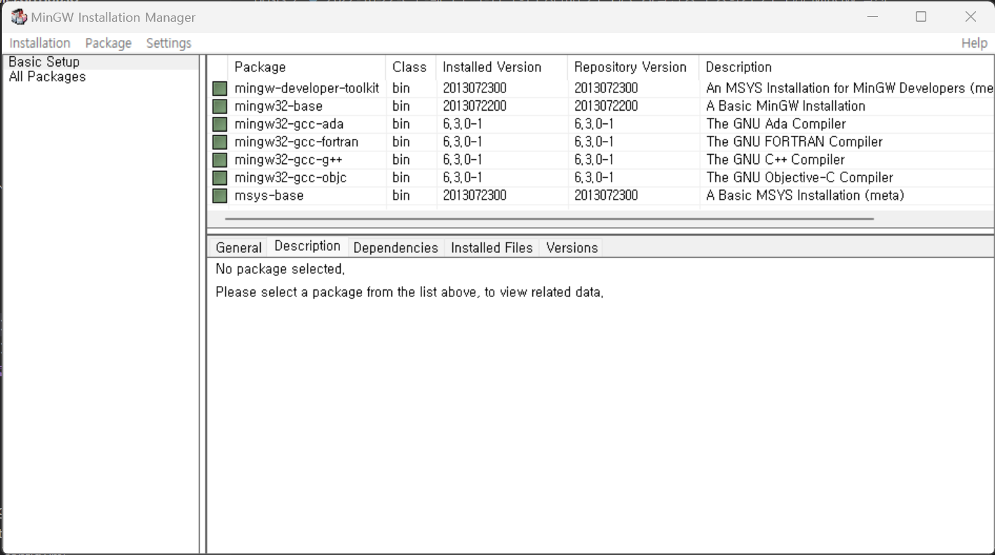 mingw install manager